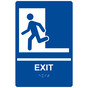 Blue ADA Braille EXIT Left Sign with Symbol RRE-243_White_on_Blue