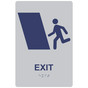 Silver ADA Braille EXIT Left Sign with Symbol RRE-247_MarineBlue_on_Silver