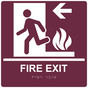 Square Burgundy ADA Braille FIRE EXIT Left Sign - RRE-250-99_White_on_Burgundy
