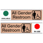 Cashew All Gender Restroom (Available/In Use) Sliding Engraved Sign EGRE-25513-SYM-SLIDE_Black_on_Cashew