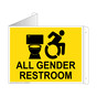 Yellow Triangle-Mount ALL GENDER RESTROOM Sign With Dynamic Accessibility Symbol RRE-25305Tri-Black_on_Yellow