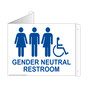 White Triangle-Mount Accessible GENDER NEUTRAL RESTROOM Sign With Symbol RRE-25320Tri-Blue_on_White