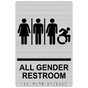 Brushed Silver Braille ALL GENDER RESTROOM Sign with Dynamic Accessibility Symbol RRE-25419_Black_on_BrushedSilver