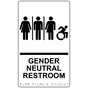 White Braille GENDER NEUTRAL RESTROOM Sign with Dynamic Accessibility Symbol RRE-25443R_Black_on_White