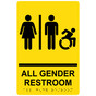Yellow Braille ALL GENDER RESTROOM Sign with Dynamic Accessibility Symbol RRE-31960R_Black_on_Yellow