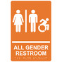 Orange Braille ALL GENDER RESTROOM Sign with Dynamic Accessibility Symbol RRE-31960R_White_on_Orange