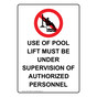 Portrait ADA Use Of Pool Lift Must Sign With Symbol NHEP-16958
