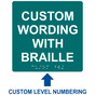 Square Bahama Blue ADA Braille Sign With CUSTOM TEXT RRE-680-CUSTOM_White_on_BahamaBlue