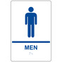 White ADA Braille MEN Restroom Sign with Symbol RRE-145_Blue_on_White