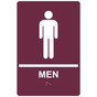 Burgundy ADA Braille MEN Restroom Sign with Symbol RRE-145_White_on_Burgundy
