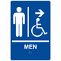 Blue ADA Braille MEN Accessible Restroom Right Sign RRE-14805_White_on_Blue