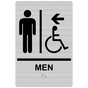 Brushed Silver ADA Braille MEN Accessible Restroom Left Sign RRE-14806_Black_on_BrushedSilver