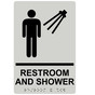 Pearl Gray ADA Braille Men's RESTROOM AND SHOWER Sign with Symbol RRE-14821_Black_on_PearlGray