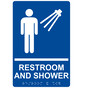 Blue ADA Braille Men's RESTROOM AND SHOWER Sign with Symbol RRE-14821_White_on_Blue