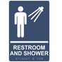 Navy ADA Braille Men's RESTROOM AND SHOWER Sign with Symbol RRE-14821_White_on_Navy