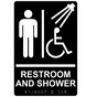 Black ADA Braille Accessible Men's RESTROOM AND SHOWER Sign with Symbol RRE-14822_White_on_Black