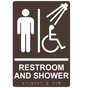 Dark Brown ADA Braille Accessible Men's RESTROOM AND SHOWER Sign with Symbol RRE-14822_White_on_DarkBrown