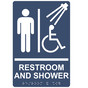 Navy ADA Braille Accessible Men's RESTROOM AND SHOWER Sign with Symbol RRE-14822_White_on_Navy