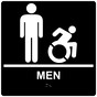 Square Black Braille MEN Sign with Dynamic Accessibility Symbol - RRE-150R-99_White_on_Black