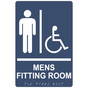 Navy ADA Braille Accessible MENS FITTING ROOM Sign with Symbol RRE-19943_White_on_Navy