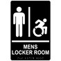 Black Braille MENS LOCKER ROOM Sign with Dynamic Accessibility Symbol RRE-19963R_White_on_Black