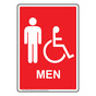 Portrait Red Accessible MEN Restroom Sign With Symbol RREP-7050-White_on_Red