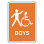Portrait Orange Accessible BOYS Restroom Sign With Symbol RREP-7055-White_on_Orange