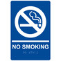 Blue ADA Braille NO SMOKING Sign with Symbol RRE-195_White_on_Blue