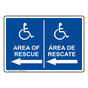 ADA Area Of Rescue With Left Arrow Bilingual Sign NHB-13187