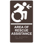 Dark Brown Braille AREA OF RESCUE ASSISTANCE Left Sign with Dynamic Accessibility Symbol RRE-14765R_White_on_DarkBrown