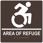 Square Dark Brown Braille AREA OF REFUGE Sign with Dynamic Accessibility Symbol - RRE-910R-99_White_on_DarkBrown