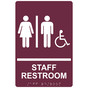Burgundy ADA Braille Accessible STAFF RESTROOM Sign with Symbol RRE-14834_White_on_Burgundy