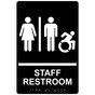 Black Braille STAFF RESTROOM Sign with Dynamic Accessibility Symbol RRE-14834R_White_on_Black