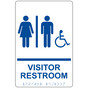 White ADA Braille Accessible VISITOR RESTROOM Sign with Symbol RRE-14853_Blue_on_White