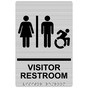 Brushed Silver Braille VISITOR RESTROOM Sign with Dynamic Accessibility Symbol RRE-14853R_Black_on_BrushedSilver
