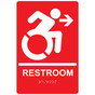 Red Braille RESTROOM Right Sign with Dynamic Accessibility Symbol RRE-35194R-White_on_Red