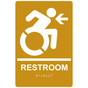 Gold Braille RESTROOM Left Sign with Dynamic Accessibility Symbol RRE-35195R-White_on_Gold