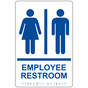 White ADA Braille Unisex EMPLOYEE RESTROOM Sign with Symbol RRE-805_Blue_on_White