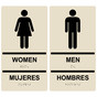 Almond ADA Braille WOMEN MUJERES + MEN HOMBRES Restroom Sign Set RRB-125_145PairedSet_Black_on_Almond