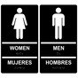 Black ADA Braille Women Mujeres + Men Hombres Restroom Sign Set