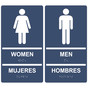 Navy ADA Braille WOMEN MUJERES + MEN HOMBRES Restroom Sign Set RRB-125_145PairedSet_White_on_Navy