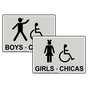 Pearl Gray Accessible GIRLS CHICAS + BOYS CHICOS Sign Set With Symbols RRB-7045_7055PairedSet_Black_on_PearlGray