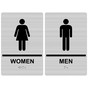 Brushed Silver ADA Braille WOMEN - MEN Restroom Sign Set RRE-125_145PairedSet_Black_on_BrushedSilver