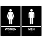 Black ADA Braille WOMEN - MEN Restroom Sign Set RRE-125_145PairedSet_White_on_Black