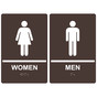 Dark Brown ADA Braille WOMEN - MEN Restroom Sign Set RRE-125_145PairedSet_White_on_DarkBrown