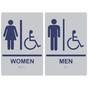 Silver ADA Braille WOMEN - MEN Accessible Restroom Sign Set RRE-130_150PairedSet_MarineBlue_on_Silver