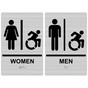 Brushed Silver Braille WOMEN - MEN Restroom Sign Set with Dynamic Accessibility Symbol RRE-130_150PairedSetR_Black_on_BrushedSilver