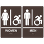 Dark Brown Braille WOMEN - MEN Sign Set with Dynamic Accessibility Symbol RRE-130_150PairedSetR_White_on_DarkBrown