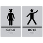 Silver ADA Braille GIRLS - BOYS Restroom Sign Set RRE-135_155PairedSet_Black_on_Silver