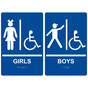 Blue ADA Braille GIRLS - BOYS Accessible Restroom Sign Set RRE-140_160PairedSet_White_on_Blue